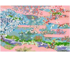 Sogara Yuzen Japanpapier "Blüten mit Pfau"
